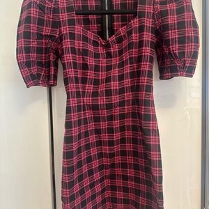 Bershka Pink and Black Plaid Midi Dress
